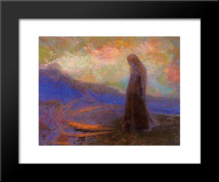 Reflection 20x24 Black Modern Wood Framed Art Print Poster by Redon, Odilon