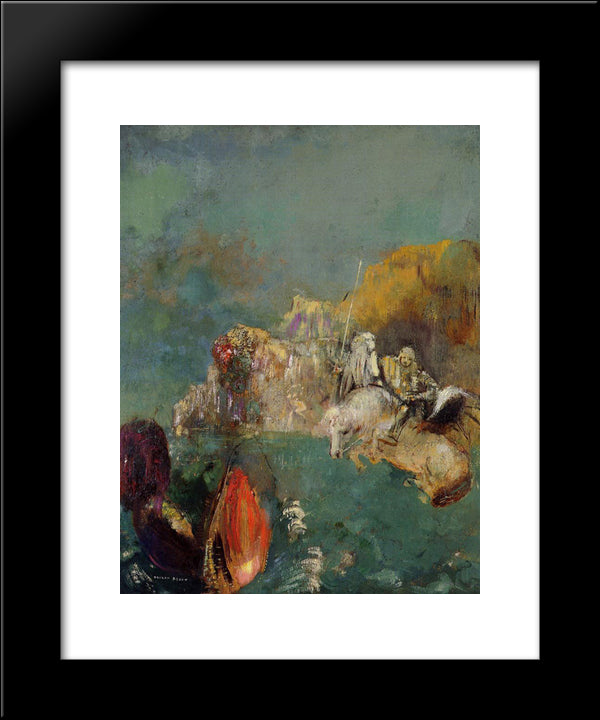 Saint George And The Dragon 20x24 Black Modern Wood Framed Art Print Poster by Redon, Odilon