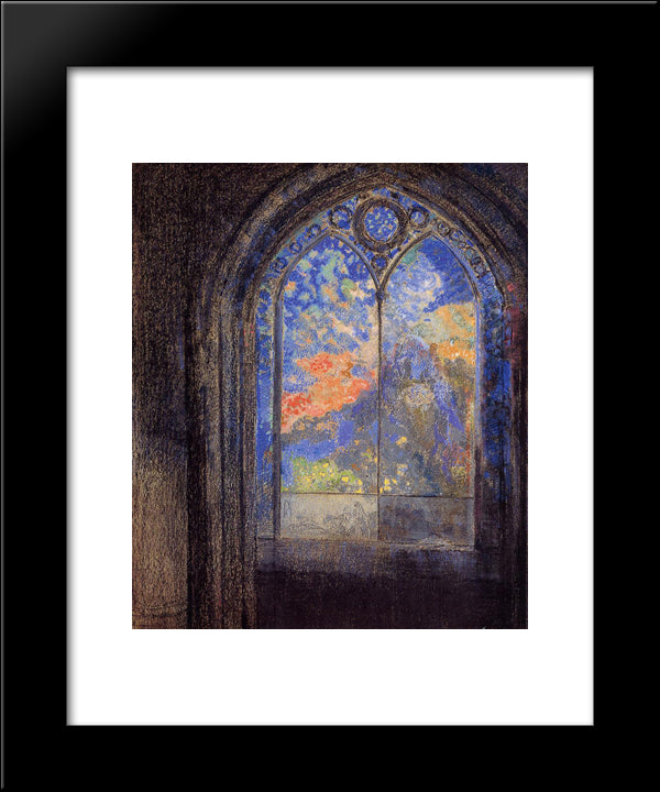 Stained Glass Window (The Mysterious Garden) 20x24 Black Modern Wood Framed Art Print Poster by Redon, Odilon