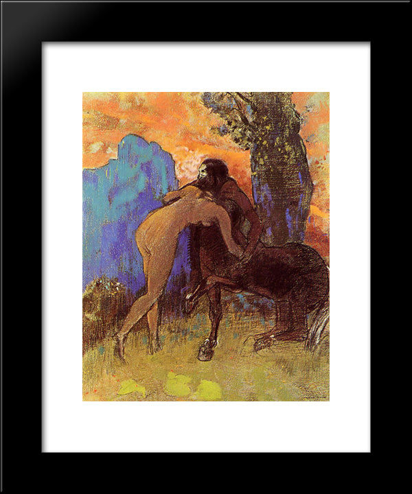 Struggle Between Woman And Centaur 20x24 Black Modern Wood Framed Art Print Poster by Redon, Odilon