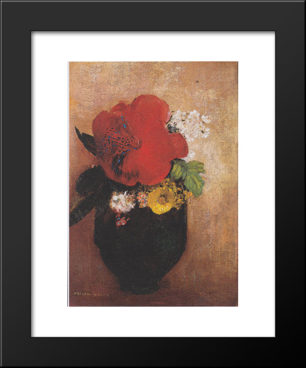 The Red Poppy 20x24 Black Modern Wood Framed Art Print Poster by Redon, Odilon