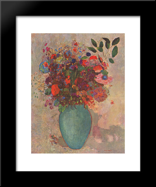 The Turquoise Vase 20x24 Black Modern Wood Framed Art Print Poster by Redon, Odilon