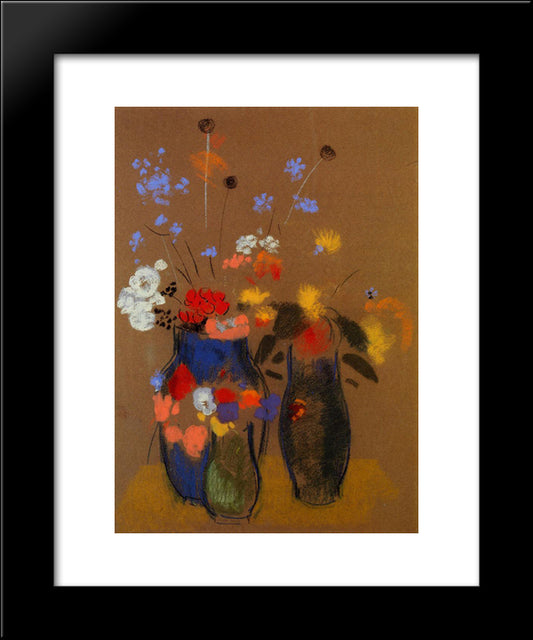 Three Vases Of Flowers 20x24 Black Modern Wood Framed Art Print Poster by Redon, Odilon