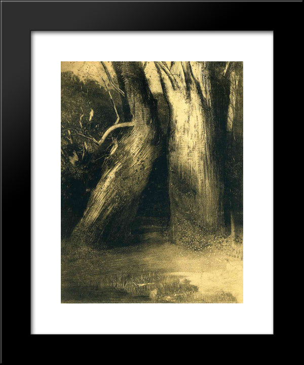 Two Trees 20x24 Black Modern Wood Framed Art Print Poster by Redon, Odilon