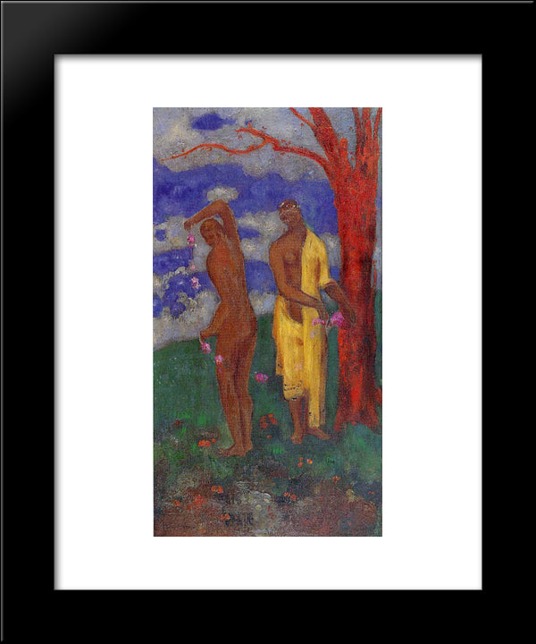 Two Women Under A Red Tree 20x24 Black Modern Wood Framed Art Print Poster by Redon, Odilon