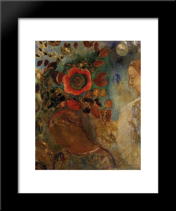 Two Young Girls Among The Flowers 20x24 Black Modern Wood Framed Art Print Poster by Redon, Odilon