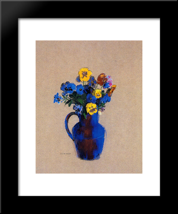 Vase Of Flowers Pansies 20x24 Black Modern Wood Framed Art Print Poster by Redon, Odilon