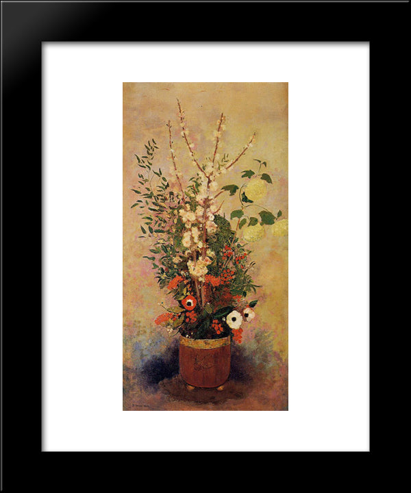 Vase Of Flowers With Branches Of A Flowering Apple Tree 20x24 Black Modern Wood Framed Art Print Poster by Redon, Odilon