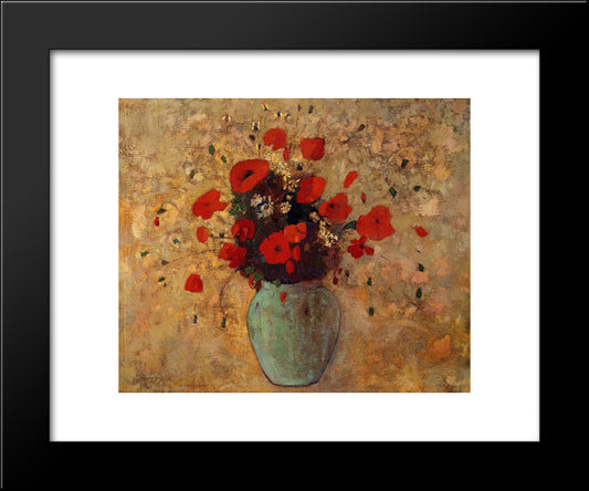 Vase Of Poppies 20x24 Black Modern Wood Framed Art Print Poster by Redon, Odilon