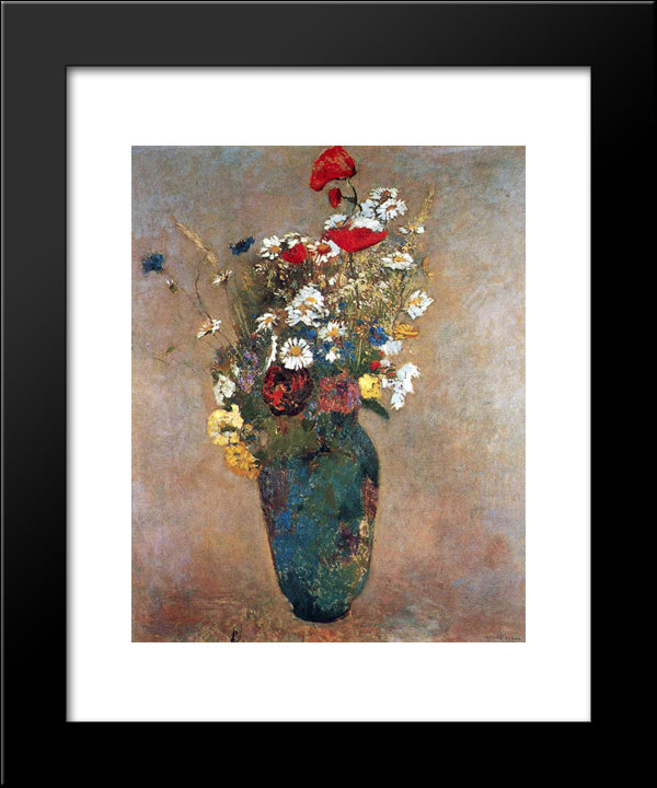 Vase With Flowers 20x24 Black Modern Wood Framed Art Print Poster by Redon, Odilon