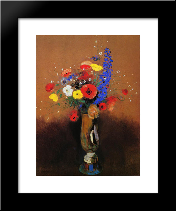 Wild Flowers In A Long-Necked Vase 20x24 Black Modern Wood Framed Art Print Poster by Redon, Odilon