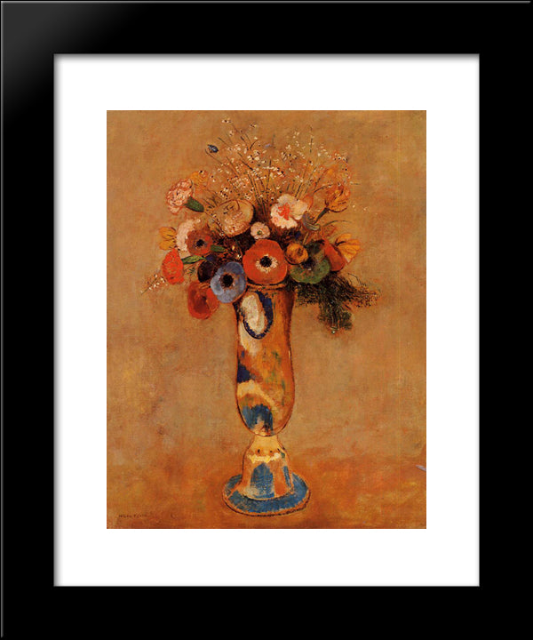 Wildflowers In A Long Necked Vase 20x24 Black Modern Wood Framed Art Print Poster by Redon, Odilon