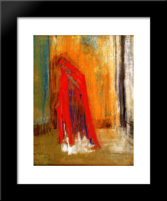 Woman In Red 20x24 Black Modern Wood Framed Art Print Poster by Redon, Odilon