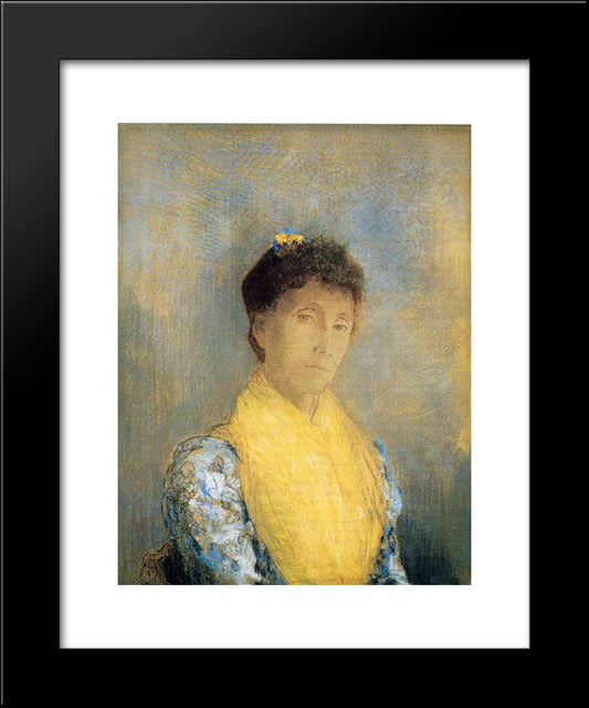 Woman With A Yellow Bodice 20x24 Black Modern Wood Framed Art Print Poster by Redon, Odilon