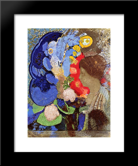 Woman With Flowers 20x24 Black Modern Wood Framed Art Print Poster by Redon, Odilon