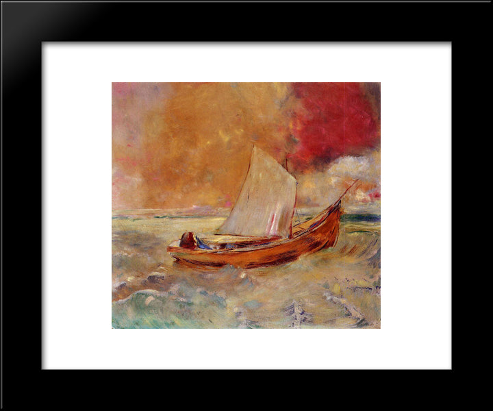 Yellow Boat 20x24 Black Modern Wood Framed Art Print Poster by Redon, Odilon