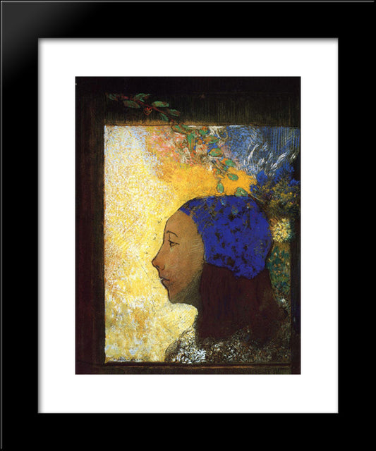Young Girl In A Blue Bonnet 20x24 Black Modern Wood Framed Art Print Poster by Redon, Odilon