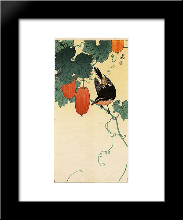 A Flycatcher On Cucumber Bush 20x24 Black Modern Wood Framed Art Print Poster by Koson, Ohara