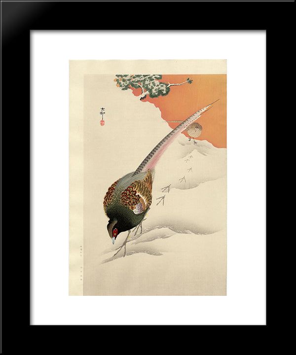 A Pair Of Pheasants In The Snow 20x24 Black Modern Wood Framed Art Print Poster by Koson, Ohara