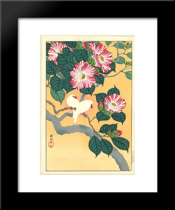 Camellia And Rice Birds 20x24 Black Modern Wood Framed Art Print Poster by Koson, Ohara