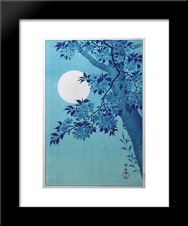 Cherry On A Moonlit Night 20x24 Black Modern Wood Framed Art Print Poster by Koson, Ohara