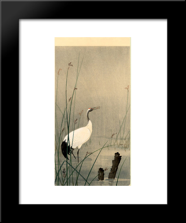 Crane In Small Water 20x24 Black Modern Wood Framed Art Print Poster by Koson, Ohara