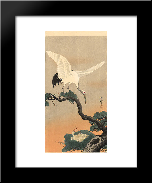 Crane Over His Nest 20x24 Black Modern Wood Framed Art Print Poster by Koson, Ohara
