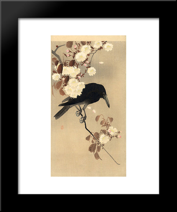 Crow On A Cherry Branch 20x24 Black Modern Wood Framed Art Print Poster by Koson, Ohara