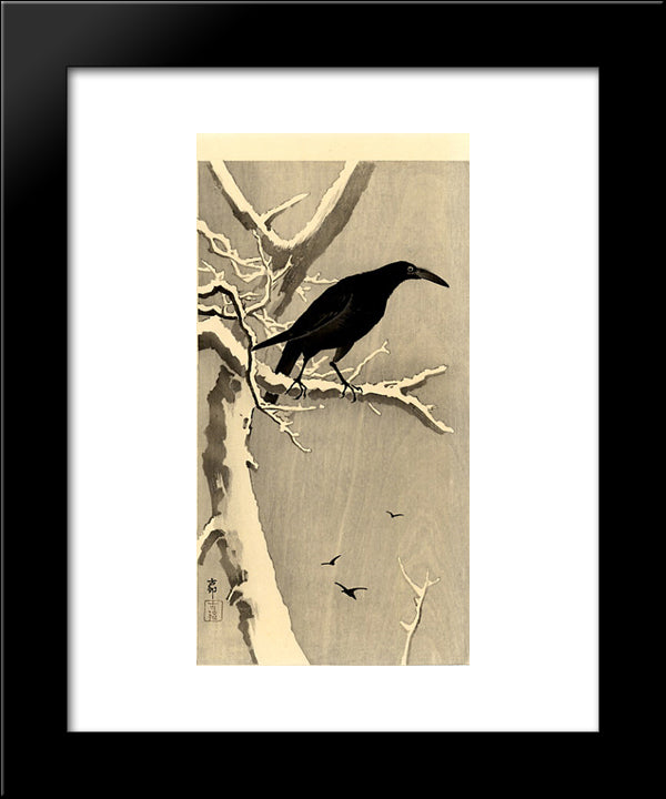 Crow On A Snowy Branch 20x24 Black Modern Wood Framed Art Print Poster by Koson, Ohara