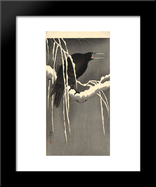 Crow On The Snowy Branch 20x24 Black Modern Wood Framed Art Print Poster by Koson, Ohara