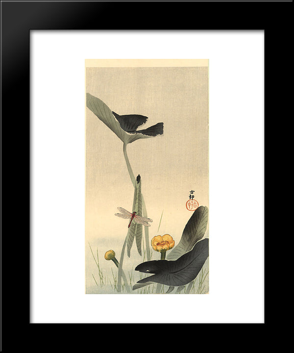 Dragonfly And Lotus 20x24 Black Modern Wood Framed Art Print Poster by Koson, Ohara