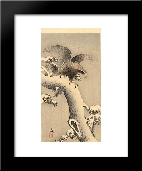 Eagle Under Snow 20x24 Black Modern Wood Framed Art Print Poster by Koson, Ohara