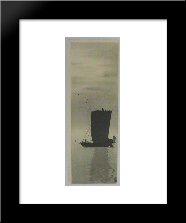 Fishing Boats At Sea 20x24 Black Modern Wood Framed Art Print Poster by Koson, Ohara