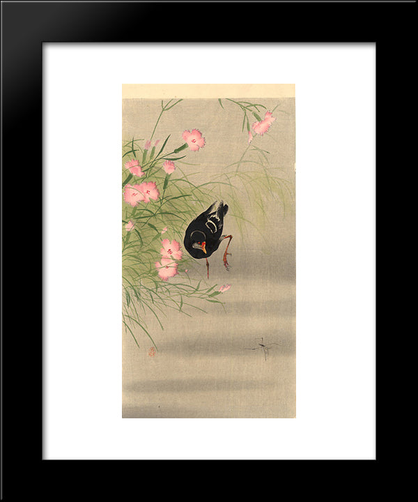 Gallinule Bird And Water Strider 20x24 Black Modern Wood Framed Art Print Poster by Koson, Ohara