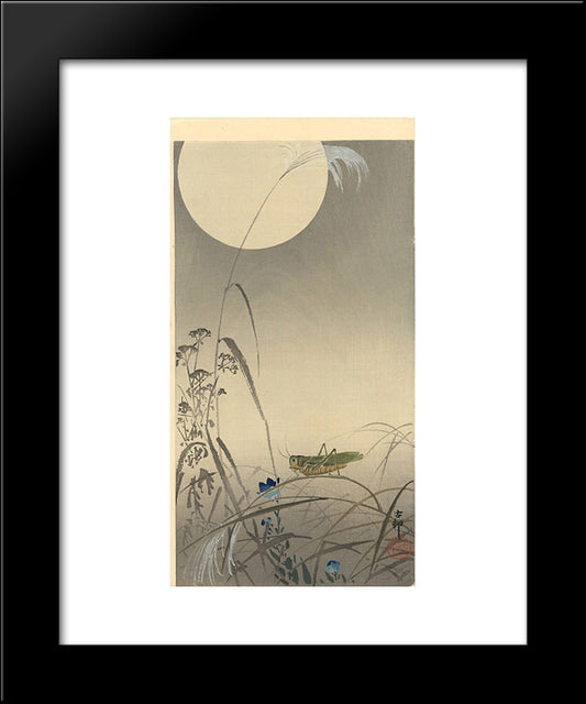 Grasshoper And Fool Moon 20x24 Black Modern Wood Framed Art Print Poster by Koson, Ohara