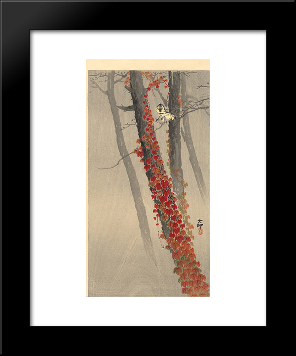Great Tits On A Branch 20x24 Black Modern Wood Framed Art Print Poster by Koson, Ohara