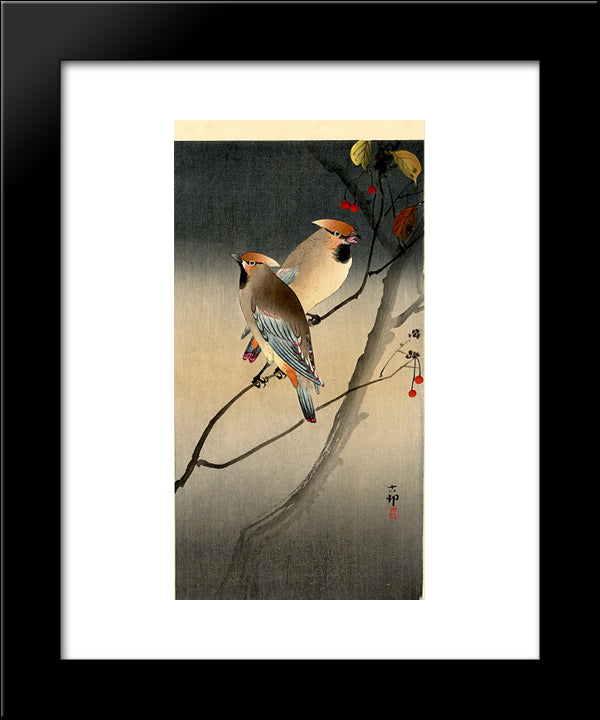 Jays On Berry Tree 20x24 Black Modern Wood Framed Art Print Poster by Koson, Ohara