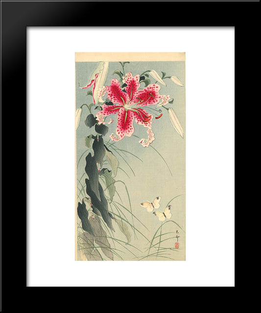 Lily And Butterflies 20x24 Black Modern Wood Framed Art Print Poster by Koson, Ohara