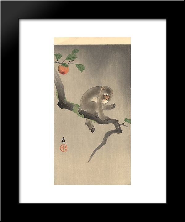Monkey On The Tree 20x24 Black Modern Wood Framed Art Print Poster by Koson, Ohara