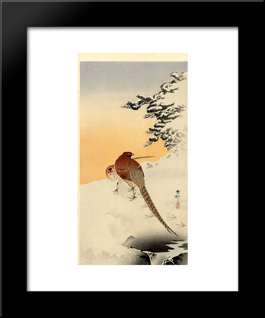 Pheasants On The Snow 20x24 Black Modern Wood Framed Art Print Poster by Koson, Ohara