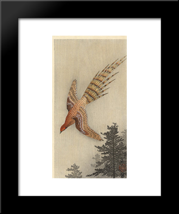 Quail Over The Forest 20x24 Black Modern Wood Framed Art Print Poster by Koson, Ohara
