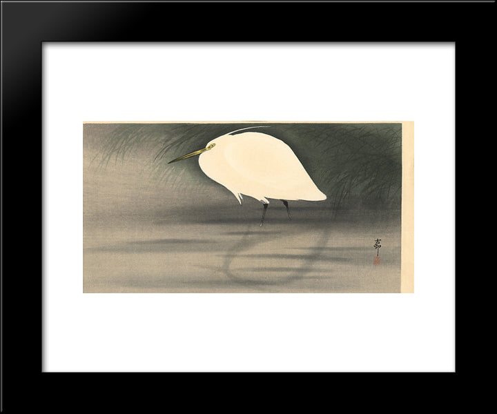Small White Egret 20x24 Black Modern Wood Framed Art Print Poster by Koson, Ohara