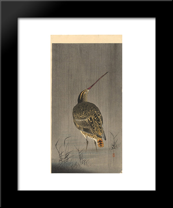 Snipe In Rain 20x24 Black Modern Wood Framed Art Print Poster by Koson, Ohara