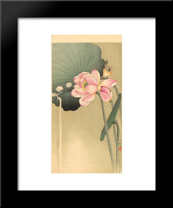 Songbird And Lotus 20x24 Black Modern Wood Framed Art Print Poster by Koson, Ohara