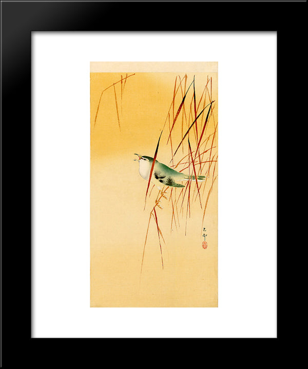 Songbird In Reeds 20x24 Black Modern Wood Framed Art Print Poster by Koson, Ohara