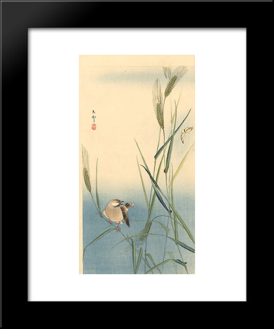 Songbird On Barley Stalk 20x24 Black Modern Wood Framed Art Print Poster by Koson, Ohara