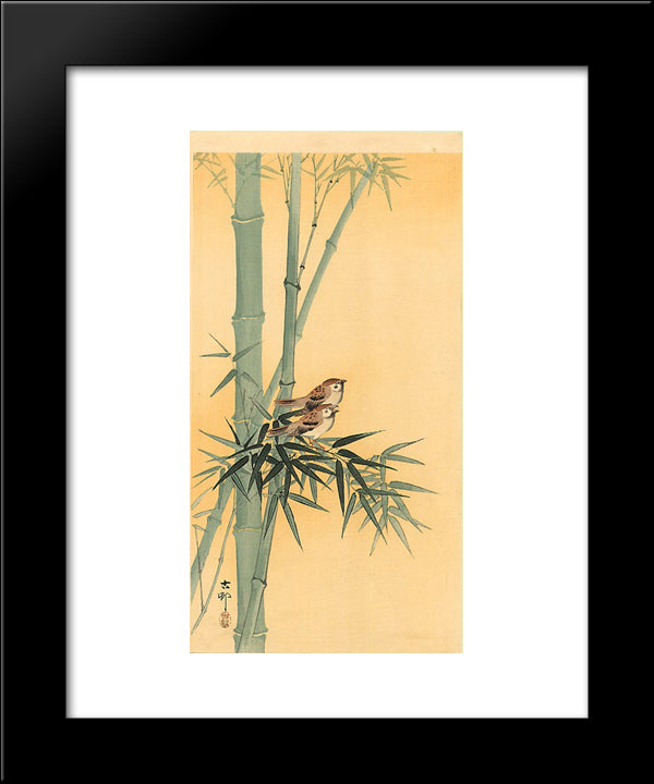 Sparrows On Bamboo Tree 20x24 Black Modern Wood Framed Art Print Poster by Koson, Ohara