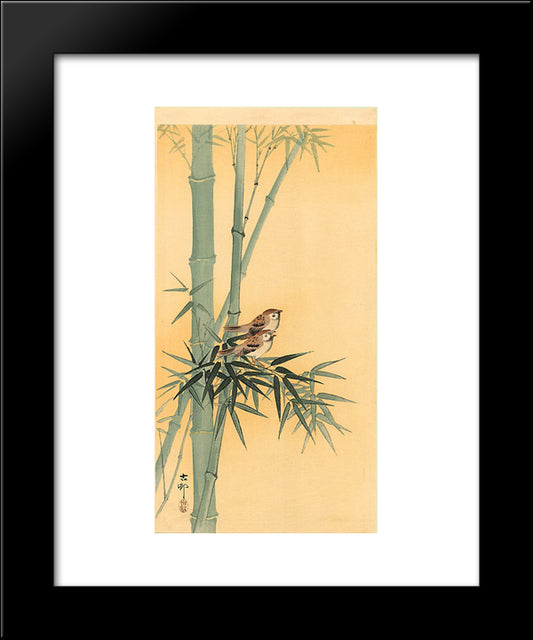Sparrows On Bamboo Tree 20x24 Black Modern Wood Framed Art Print Poster by Koson, Ohara
