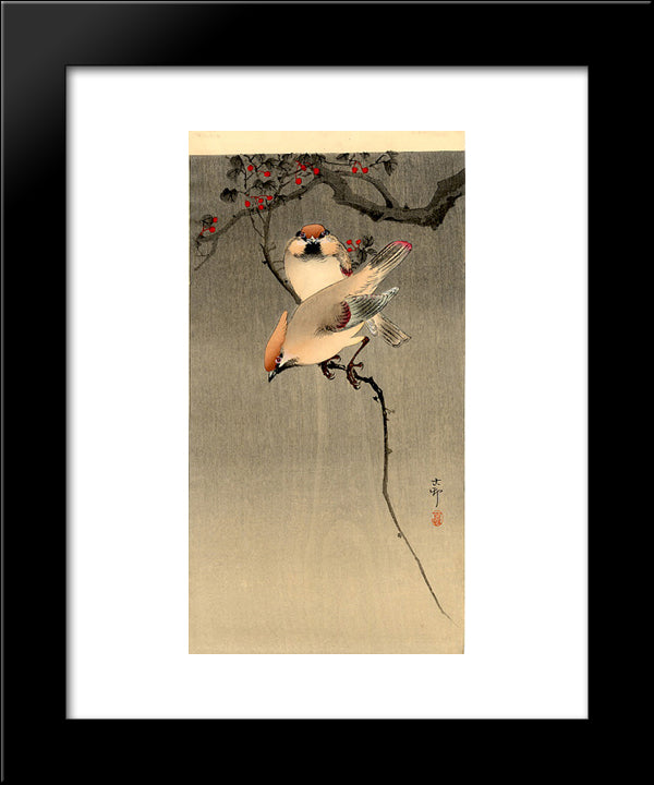 Starlings And Cherry Tree 20x24 Black Modern Wood Framed Art Print Poster by Koson, Ohara
