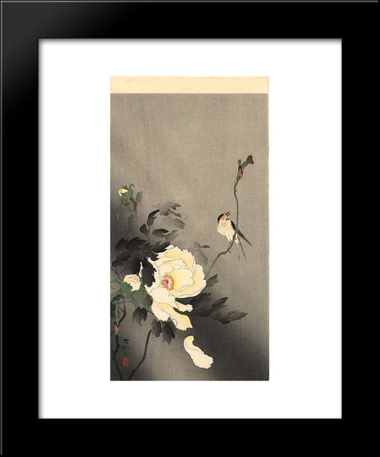 Swallow With Peony 20x24 Black Modern Wood Framed Art Print Poster by Koson, Ohara